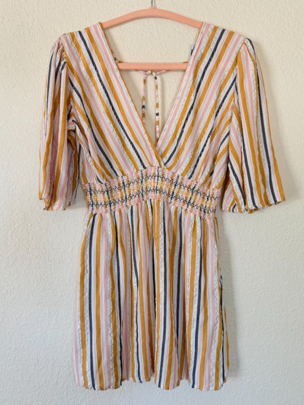 Blue Island Multicolor Striped Smocked Waist Mini Dress / Swim Coverup